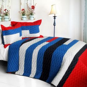 [Sea Airs] Vermicelli-Quilted Patchwork Striped Quilt Set Full/Queen