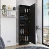 Leto Xl Shoe Rack; Mirror; Five Interior Shelves; Single Door Cabinet -Black