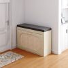 Rattan Shoe Rack, Hallway Shoe Bench, Shoe Cabinet with Flip-Drawer and Seat Cushion