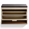 Rattan Shoe Rack, Hallway Shoe Bench, Shoe Cabinet with Flip-Drawer and Seat Cushion