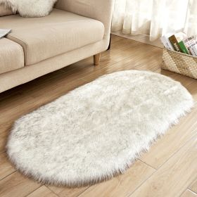 Fluffy 6cm Plush Carpet Fuzzy Wool Floor Mat Multicolor Oval Soft Living Room Bedroom Aldult Boys Girls Home Decor Cute Fashion (Color: white + grey)