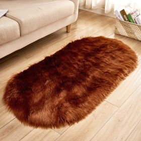 Fluffy 6cm Plush Carpet Fuzzy Wool Floor Mat Multicolor Oval Soft Living Room Bedroom Aldult Boys Girls Home Decor Cute Fashion (Color: Dark brown)