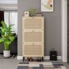 Natural Rattan 3 Door Shoe Rack, Freestanding Modern Shoe Storage Cabinet, for Entryway