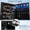 Lockable Wall Mounted Mirror Jewelry Armoire with 5 LEDs and 6 Drawers