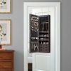 Lockable Wall Mounted Mirror Jewelry Armoire with 5 LEDs and 6 Drawers