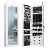 Lockable Wall Mounted Mirror Jewelry Armoire with 5 LEDs and 6 Drawers