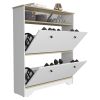 Shoe Rack Dublin, One Open Shelf, Two Extendable Cabinets, Light Oak / White Finish