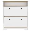 Shoe Rack Dublin, One Open Shelf, Two Extendable Cabinets, Light Oak / White Finish