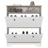 Shoe Rack Dublin, One Open Shelf, Two Extendable Cabinets, Light Oak / White Finish