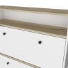 Shoe Rack Dublin, One Open Shelf, Two Extendable Cabinets, Light Oak / White Finish