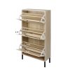 Natural Rattan 3 Door Shoe Rack, Freestanding Modern Shoe Storage Cabinet, for Entryway