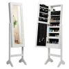 Mirrored Standing Jewelry Armoire Cabinet with LED Lights