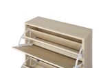 Natural Rattan 3 Door Shoe Rack, Freestanding Modern Shoe Storage Cabinet, for Entryway