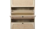 Natural Rattan 3 Door Shoe Rack, Freestanding Modern Shoe Storage Cabinet, for Entryway