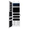 Lockable Wall Mounted Mirror Jewelry Armoire with 5 LEDs and 6 Drawers