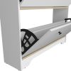 Shoe Rack Dublin, One Open Shelf, Two Extendable Cabinets, Light Oak / White Finish