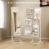 Freestanding Lockable Jewelry Armoire with Full-Length Mirror and 6 LED Lights