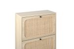 Natural Rattan 3 Door Shoe Rack, Freestanding Modern Shoe Storage Cabinet, for Entryway