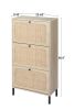 Natural Rattan 3 Door Shoe Rack, Freestanding Modern Shoe Storage Cabinet, for Entryway