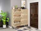 Natural Rattan 3 Door Shoe Rack, Freestanding Modern Shoe Storage Cabinet, for Entryway